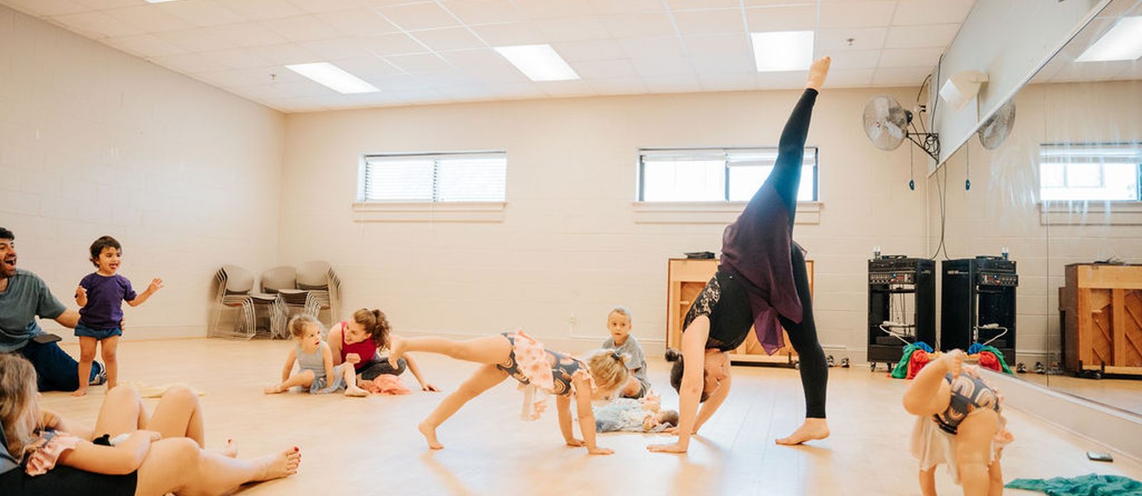 Our studio floor with dancers spread across it